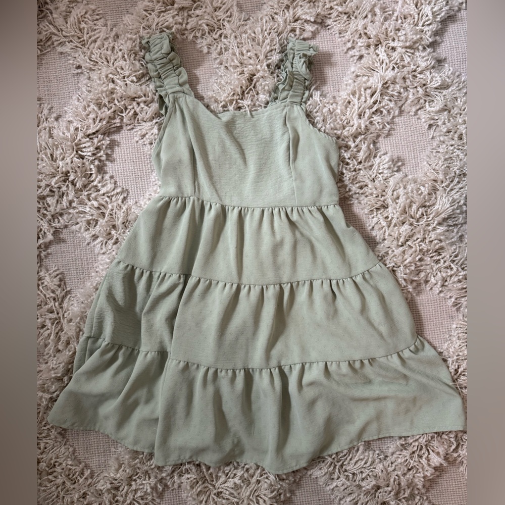 3/$30 FLASH SALE - Sea Green Flowy Mini Dress with Ruffle Straps
